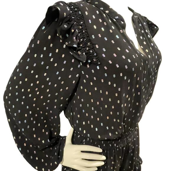 Anthropologie Current Air Black Iridescent Dot Ruffled Mini Dress Size XS - Picture 13 of 16